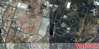  Satellite image comparison between Yahoo! Maps and Google Maps for the Bonifacio Global City.